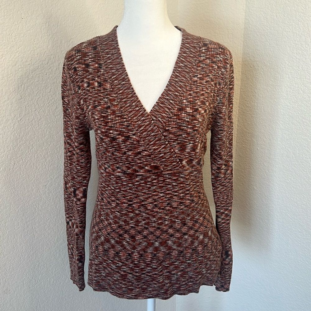 Apt. 9 Women's Long Sleeve V-Neck Body Form Fitting Multicolored Sweater ~ L